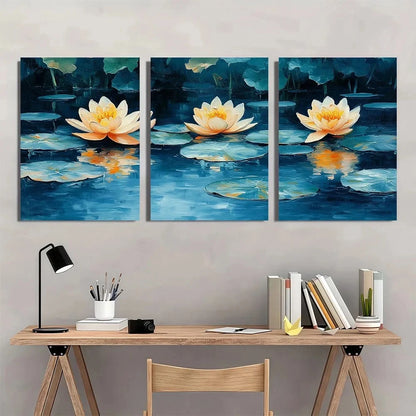 3pcs Vibrant Retro Water Lilies Metal Print Ready to Hang Art