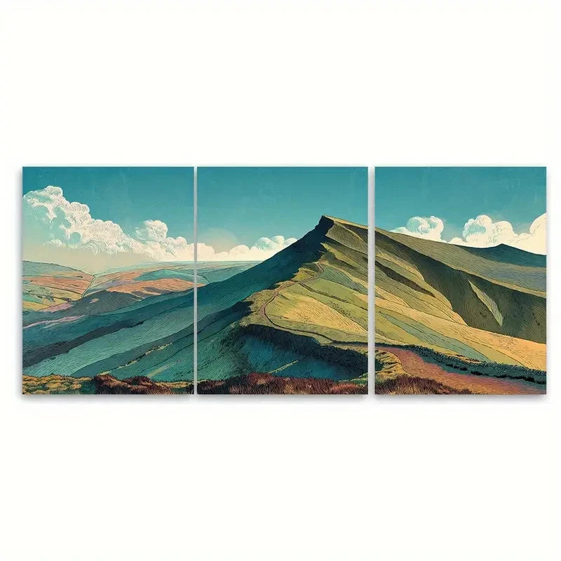 3pcs Kinder Scout Scenic Mountain Peak Wall Art Set Canvas Framed 40x60cm - High Quality Print 100% Australian Made Wall Canvas Ready to Hang