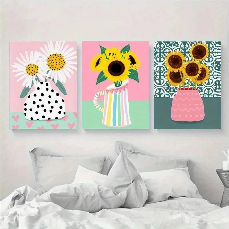 3pcs Colorful Sunflower Decorative Art Metal Print Ready to Hang Art