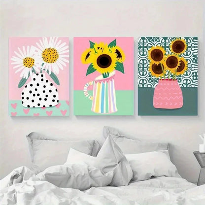 3pcs Colorful Sunflower Decorative Art Metal Print Ready to Hang Art