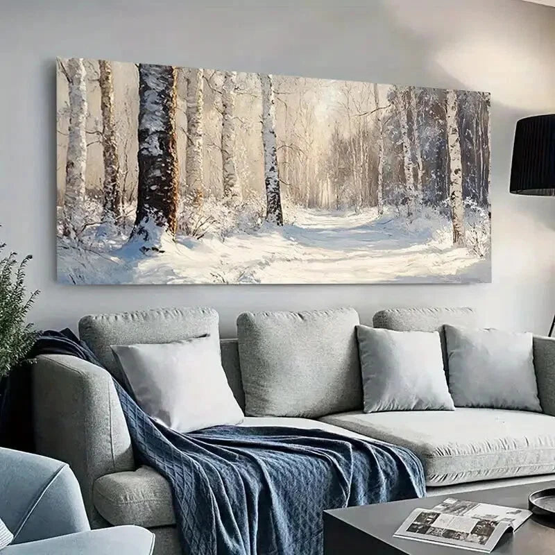 Snowy Trees Sunny Forest wall canvas office home room framed 120x60cm - Bella Home Decor