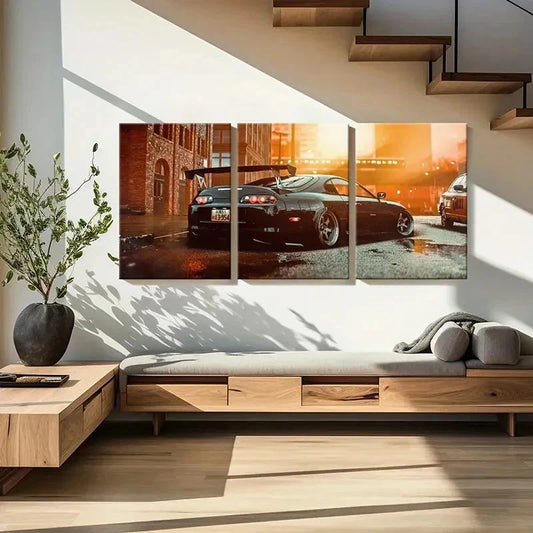3pcs Supra Sports Car & Street Scene Wall Art Set Canvas Framed 40x60cm - High Quality Print 100% Australian Made Wall Canvas Ready to Hang