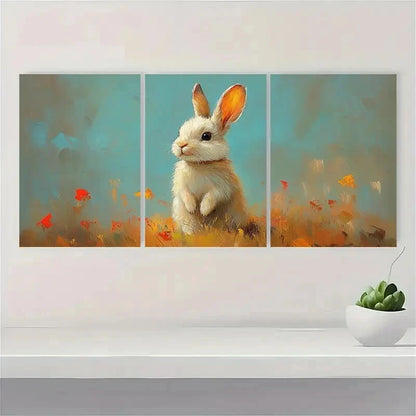 3pcs Easter Bunny Semi Abstract Perfect Wall Art Set Canvas Framed 40x60cm - High Quality Print 100% Australian Made Wall Canvas Ready to Hang