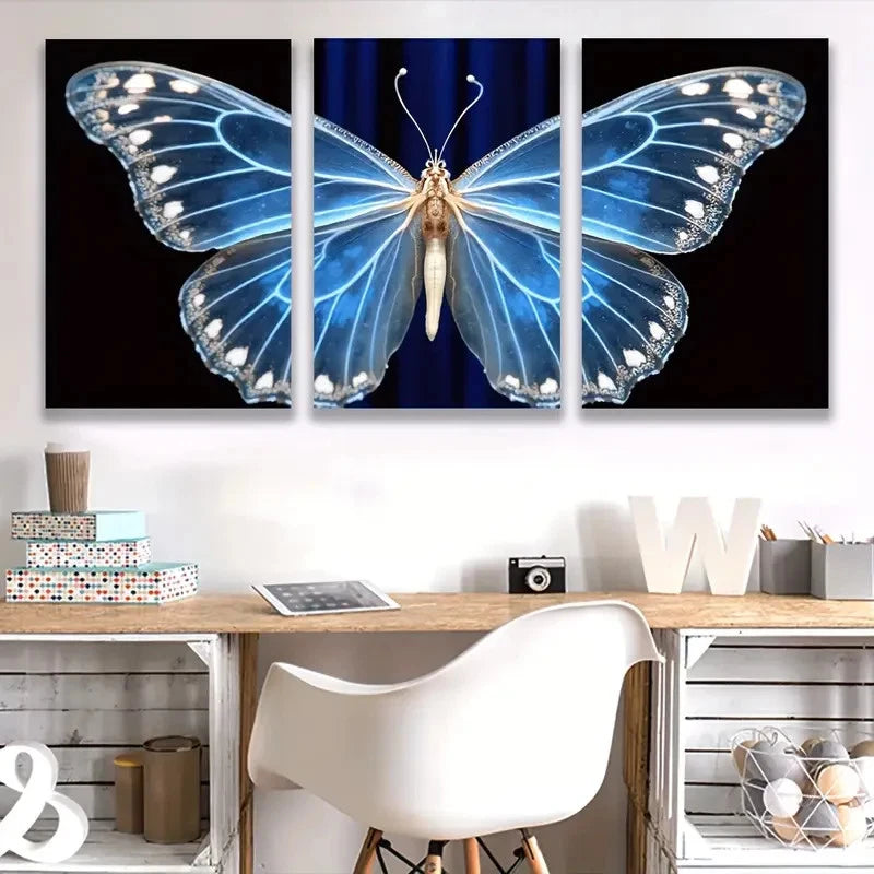 3pcs Morpho Menelaus Butterfly Painting Wall Art Set Canvas Framed 40x60cm - High Quality Print 100% Australian Made Wall Canvas Ready to Hang
