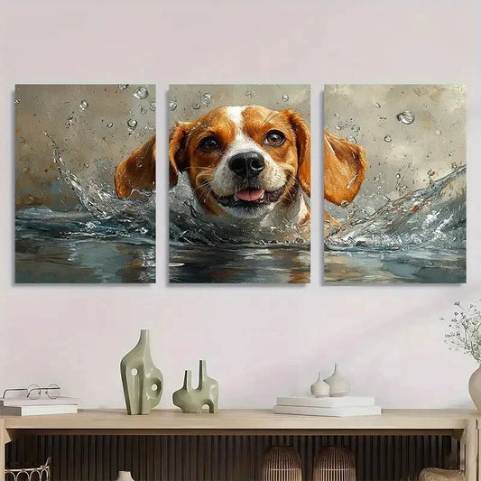 3pcs Beagle Swimming in Lake Rustic Metal Print Ready to Hang Art