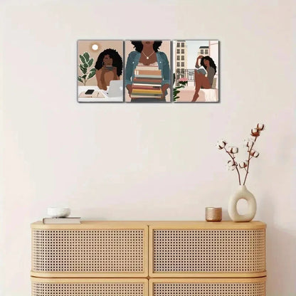 3pcs Black Girl Art Book Art Poster Reading Girl Metal Print Ready to Hang Art