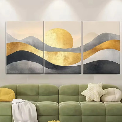 3pcs , Beige Grey Golden Minimalist Metal Print Ready to Hang Art
