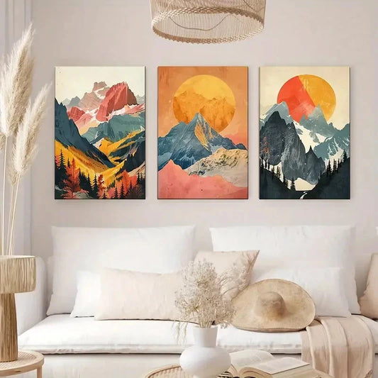 3pcs Beautiful Scenery Geometric Shapes Metal Print Ready to Hang Art