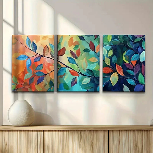 3pcs Colorful Fall Leaves Design Metal Print Ready to Hang Art