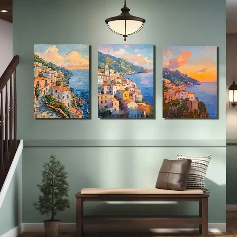 3pcs Picturesque Sunsets and Muted Colors Metal Print Ready to Hang Art