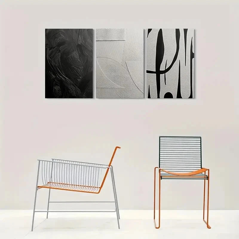 3pcs Abstract Design Black White and Gray Metal Print Ready to Hang Art