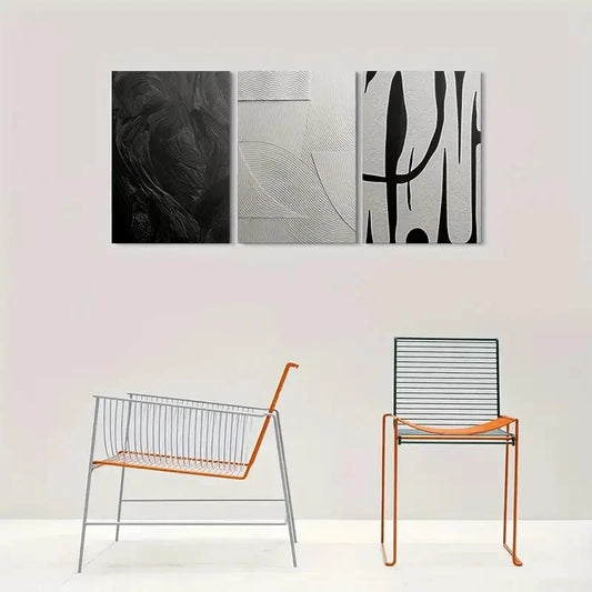3pcs Abstract Design Black White and Gray Metal Print Ready to Hang Art