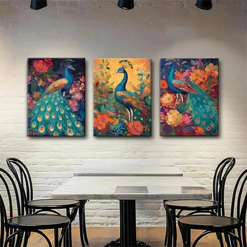 3pcs Peacock and Floral Colorful Nature Prefect Wall Art Set Canvas Unframed - High Quality Print 100% Australian Made Wall Canvas
