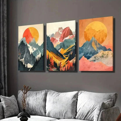 3pcs Painting of Snowy Mountain Sunrise Scenery Wall Art Set Canvas Framed 40x60cm - High Quality Print 100% Australian Made Wall Canvas Ready to Hang