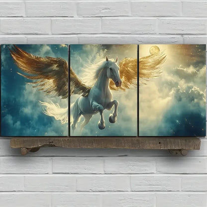 3pcs Mythical Winged Horse Mural Metal Print Ready to Hang Art