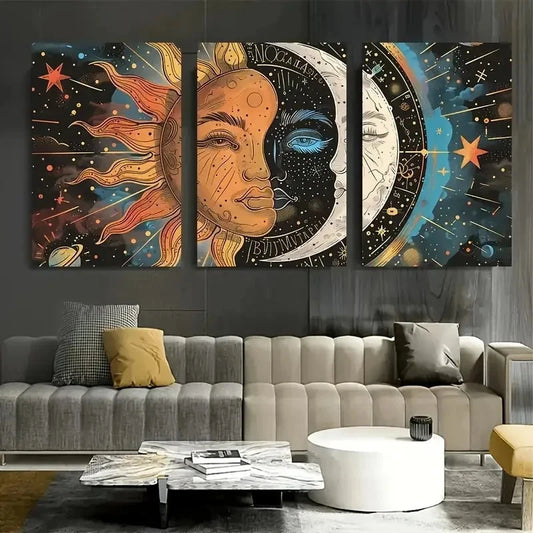 3pcs Abstract Celestial Space-Themed Paintings Metal Print Ready to Hang Art