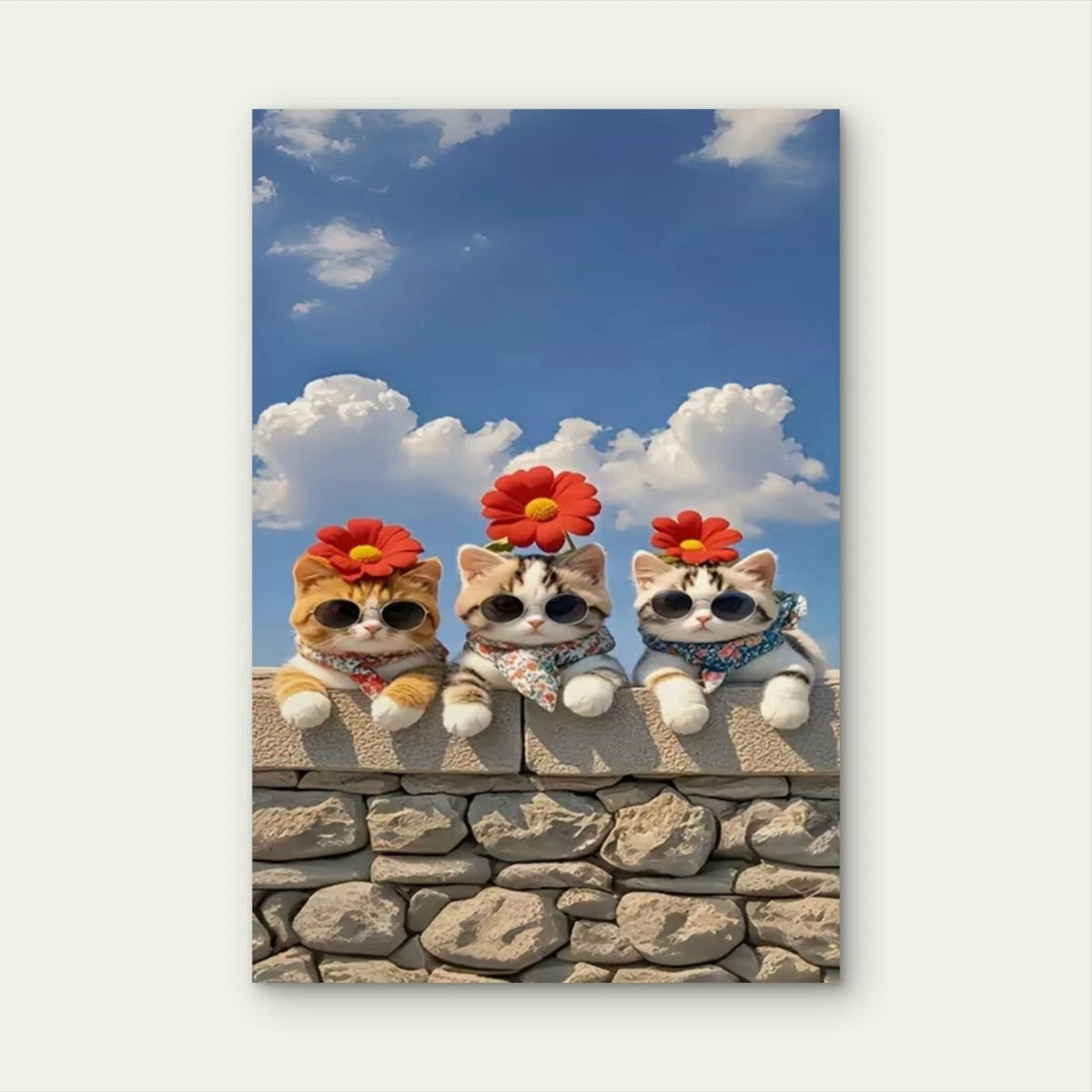 Kitties Charming Pose with Floral Bandanas Metal Print Ready to Hang