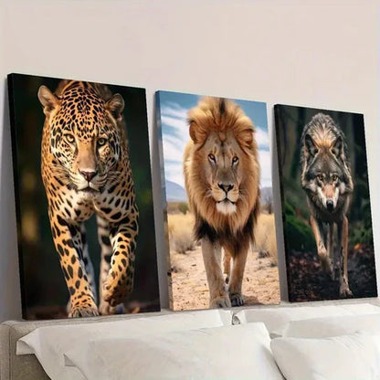 3pcs Wildlife JAGUAR, Lion and Brazilian Wolf Wall Art Set Canvas Unframed - High Quality Print 100% Australian Made Wall Canvas
