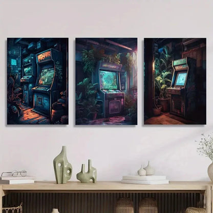 3pcs retro arcade style, retro gaming aesthetics, Metal Print Ready to Hang Art