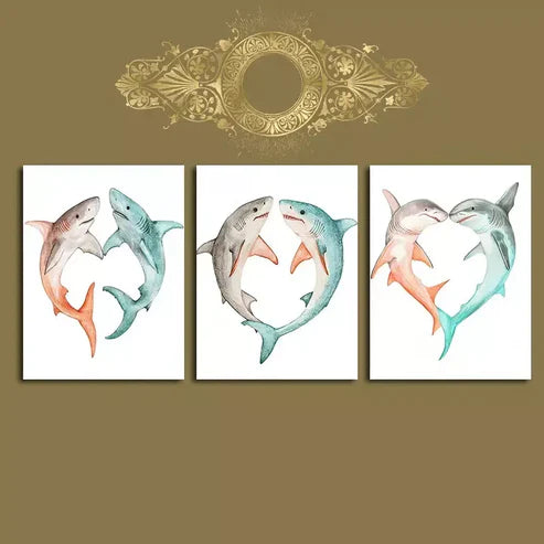 3pcs Artistic Shark Wall Art Canvas Unframed - High Quality Print 100% Australian Made Wall Canvas