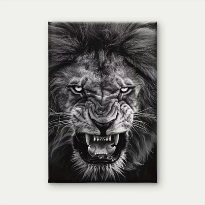 Fierce Black & White Lion Gaze Metal Print Ready to Hang