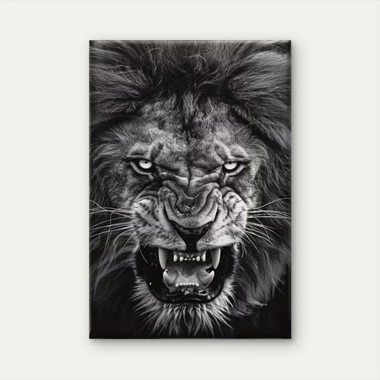 Fierce Black & White Lion Gaze Metal Print Ready to Hang