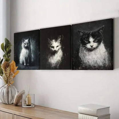 3pcs Beautiful Cat Black Darkness Perfect Wall Art Set Canvas Unframed - High Quality Print 100% Australian Made Wall Canvas