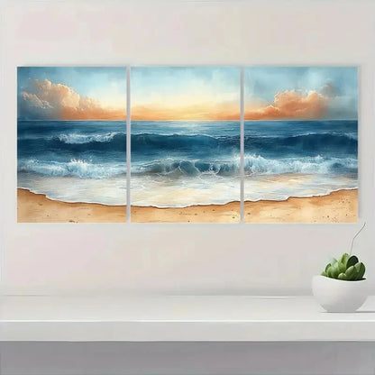 3pcs Ocean Beach Sunset Seascape Scenery Metal Print Ready to Hang Art