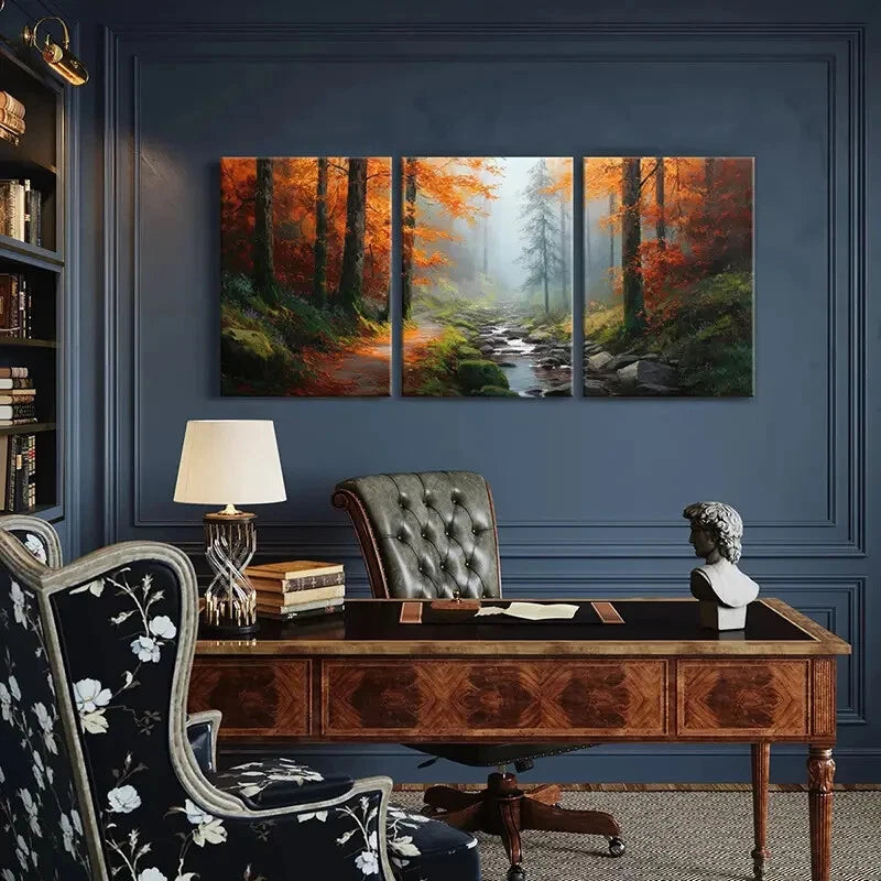 3pcs Colorful Trees Serene Stream Nature Metal Print Ready to Hang Art