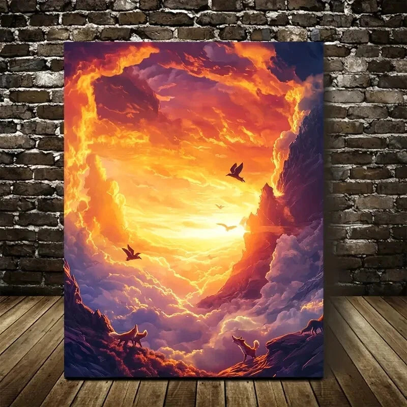 Vibrant Golden Hour Sky Mountain Landscape  40x60cm Metal Print Ready to Hang