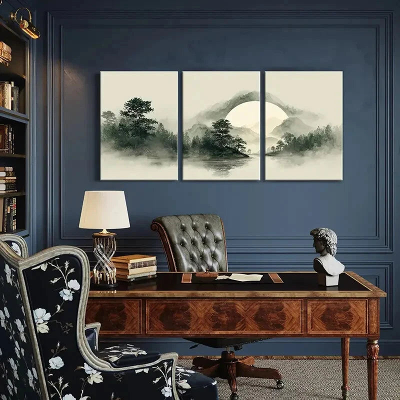 3pcs Mountain Silhouette Forest Reflection Metal Print Ready to Hang Art