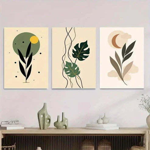 3pcs Modern Abstract Leaf Nature Botanical Wall Art Set Canvas Unframed - High Quality Print 100% Australian Made Wall Canvas