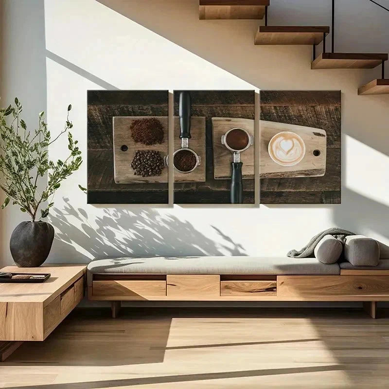 3pcs Coffee Latte Art & Coffee Beans Wall Art Set Canvas Framed 40x60cm - High Quality Print 100% Australian Made Wall Canvas Ready to Hang