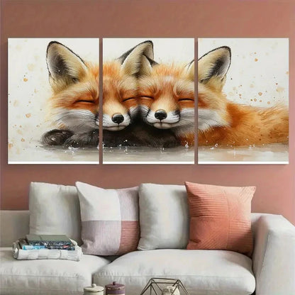 3pcs Two Wild Foxes Snuggling Illustration Metal Print Ready to Hang Art