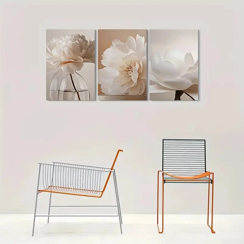 3pcs Modern White Peony Flower Metal Print Ready to Hang Art