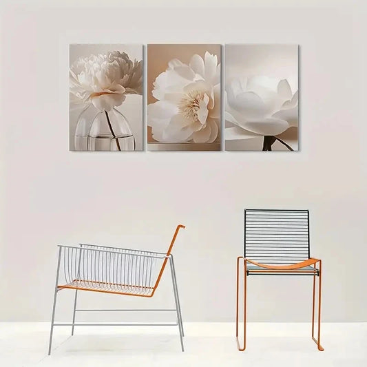 3pcs Modern White Peony Flower Metal Print Ready to Hang Art