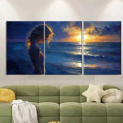 3pcs Beach Girl Art Sea Glow Metal Print Ready to Hang Art