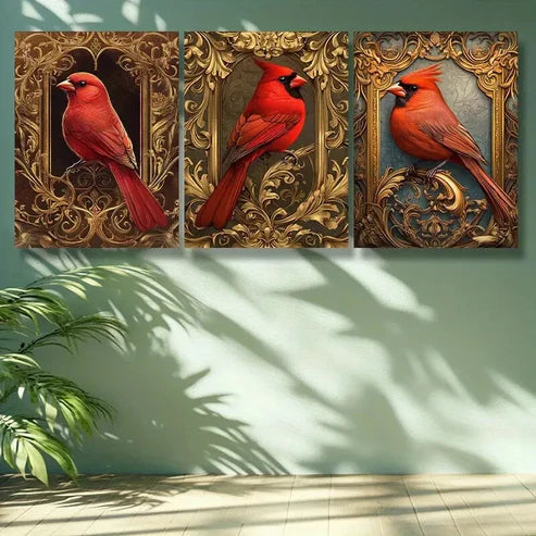 3pcs Red Bird Art Painting Wall Art Set Canvas Unframed - High Quality Print 100% Australian Made Wall Canvas