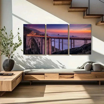 3pcs Coastal Landscape with Train & Sunset Wall Art Set Canvas Framed 40x60cm - High Quality Print 100% Australian Made Wall Canvas Ready to Hang
