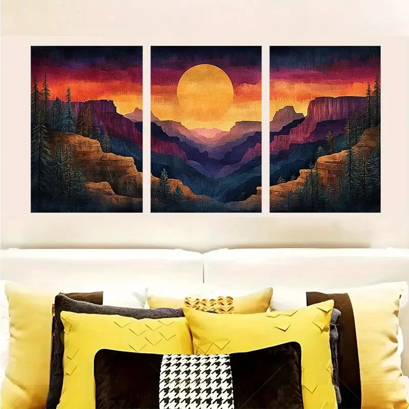 3pcs Sunset Colors & Native American Patterns Wall Art Set Canvas Framed 40x60cm - High Quality Print 100% Australian Made Wall Canvas Ready to Hang