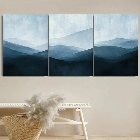 3pcs Deep Blue Navy Hues, Minimalist Serene Metal Print Ready to Hang Art