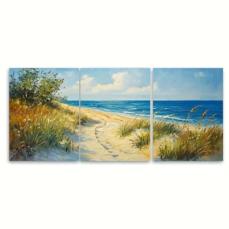 3pcs Vintage Beach Scene Painting Summer Seascape Metal Print Ready to Hang Art