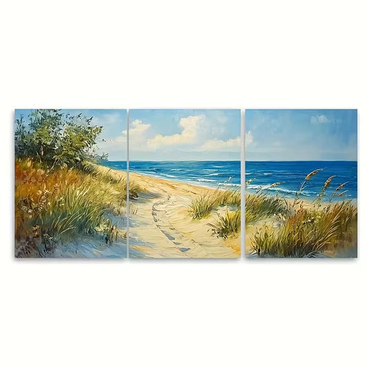 3pcs Vintage Beach Scene Painting Summer Seascape Metal Print Ready to Hang Art