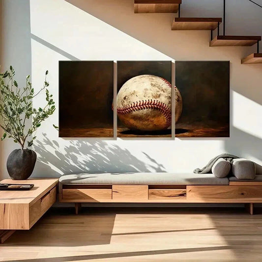 3pcs Abstract Aesthetic Baseball Decor Wall Art Set Canvas Framed 40x60cm - High Quality Print 100% Australian Made Wall Canvas Ready to Hang