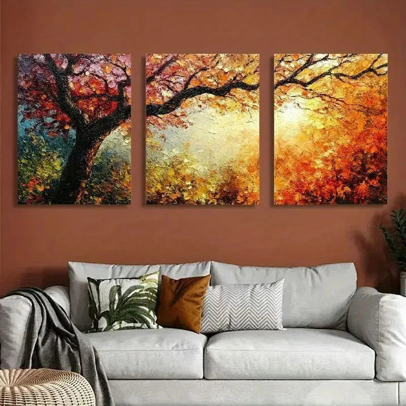 3pcs Vibrant Fall Foliage Paintings Metal Print Ready to Hang Art