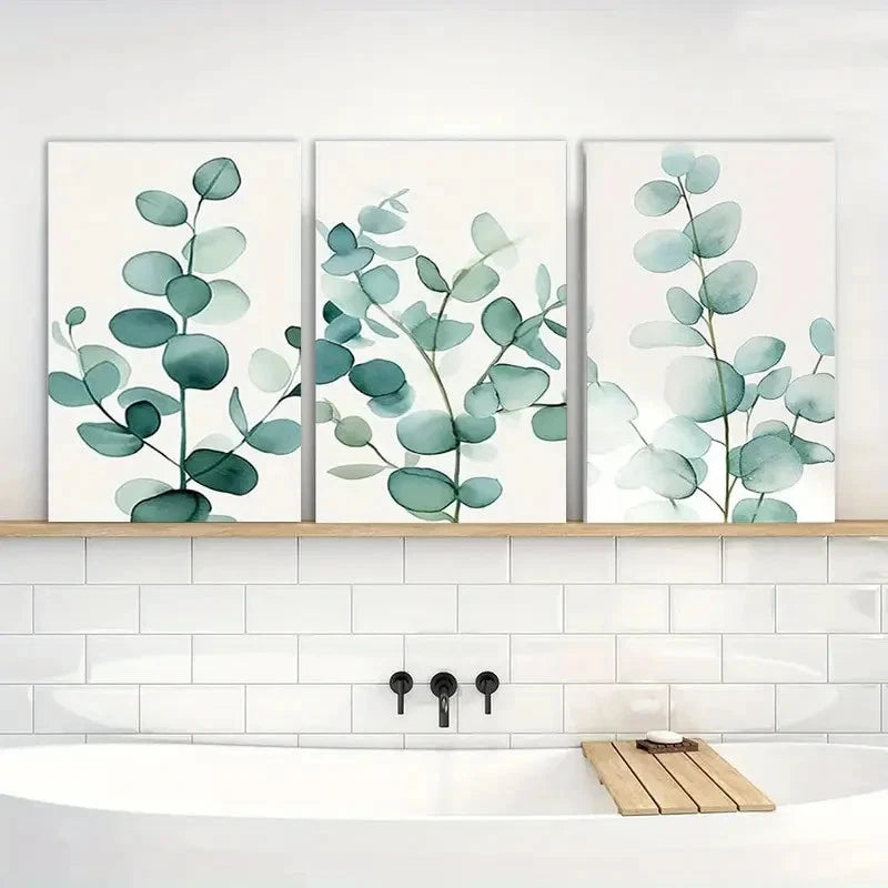 3pcs Painting Eucalyptus Sage Green Wall Art Metal Print Ready to Hang Art