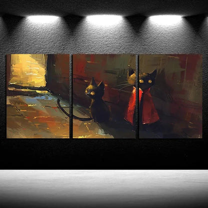 3pcs Decorative Black Cat Abstract Illustration Metal Print Ready to Hang Art