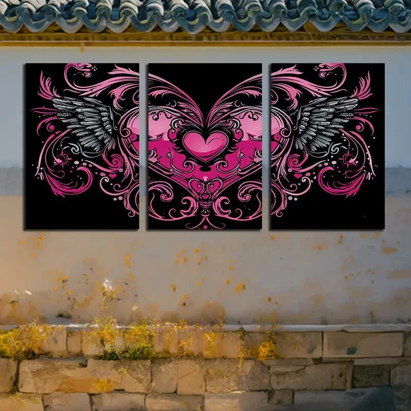 3pcs Vibrant Wings of Love Illustration Metal Print Ready to Hang Art