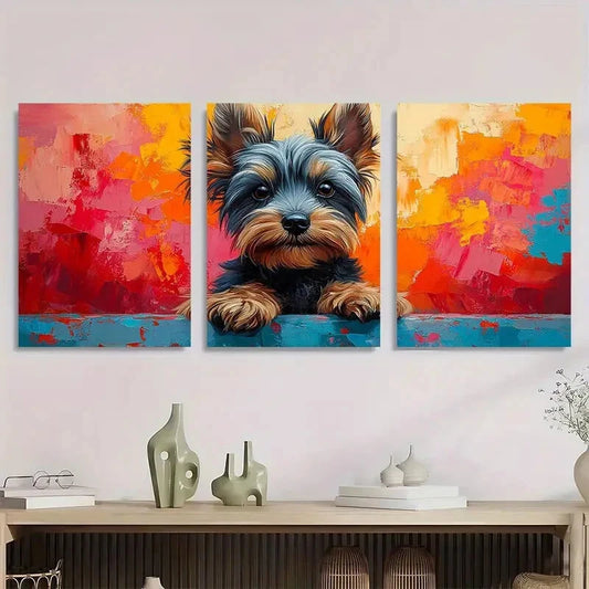 3pcs Yorkshire Terrier Dog Portrait Metal Print Ready to Hang Art