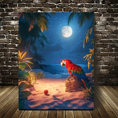 Moonlit Night Palm Trees and Ocean View Painting 40x60cm Metal Print Ready to Hang